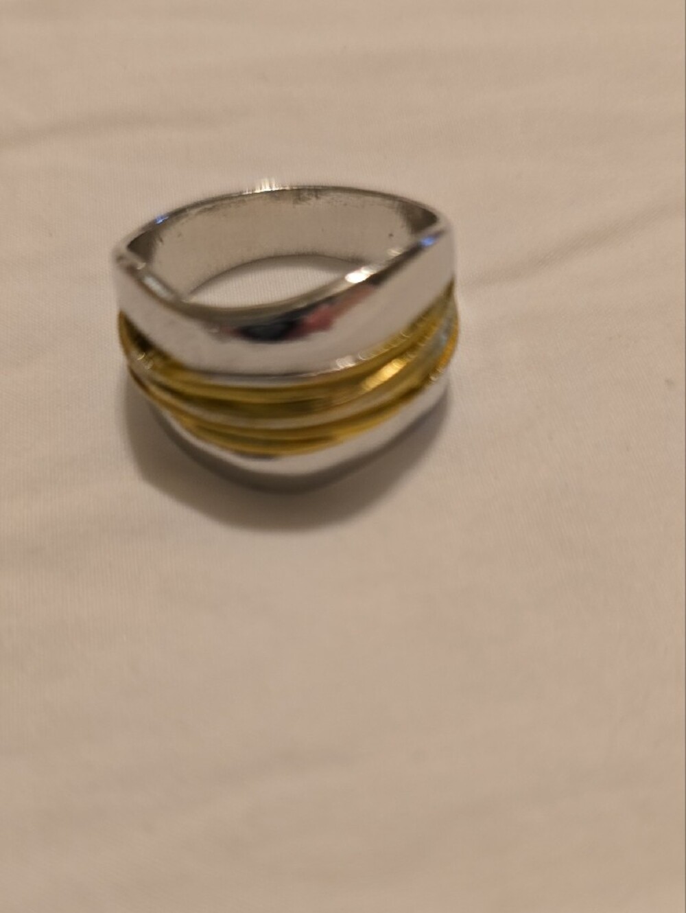 Sterling Silver Tone Ring with Gold Accent Band - Women's Fashion